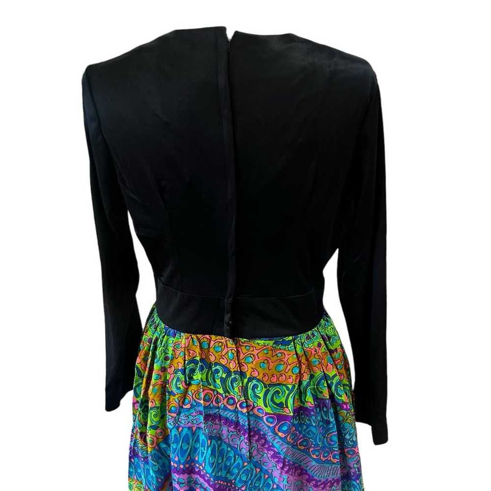 VINTAGE 70s Maxi Dress Black Top W/ Colorful Retr… - image 4