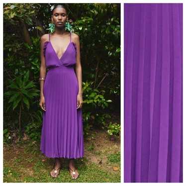 NWOT. Zara Purple Pleated Slip Ruffled Midi Dress.