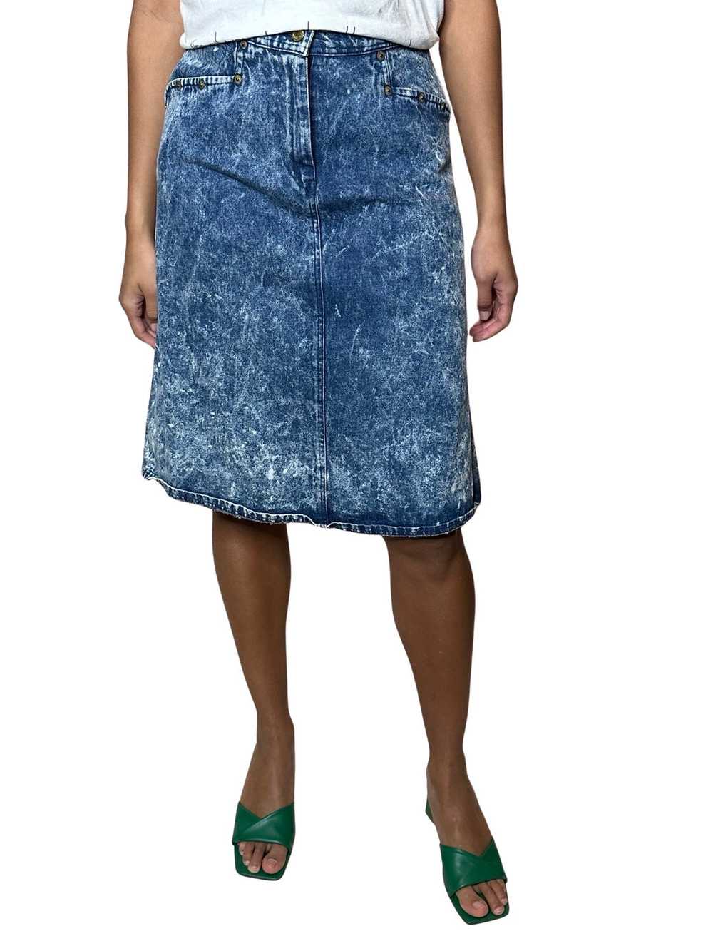 Original 1980's Vintage Acid Wash Denim Skirt UK … - image 2