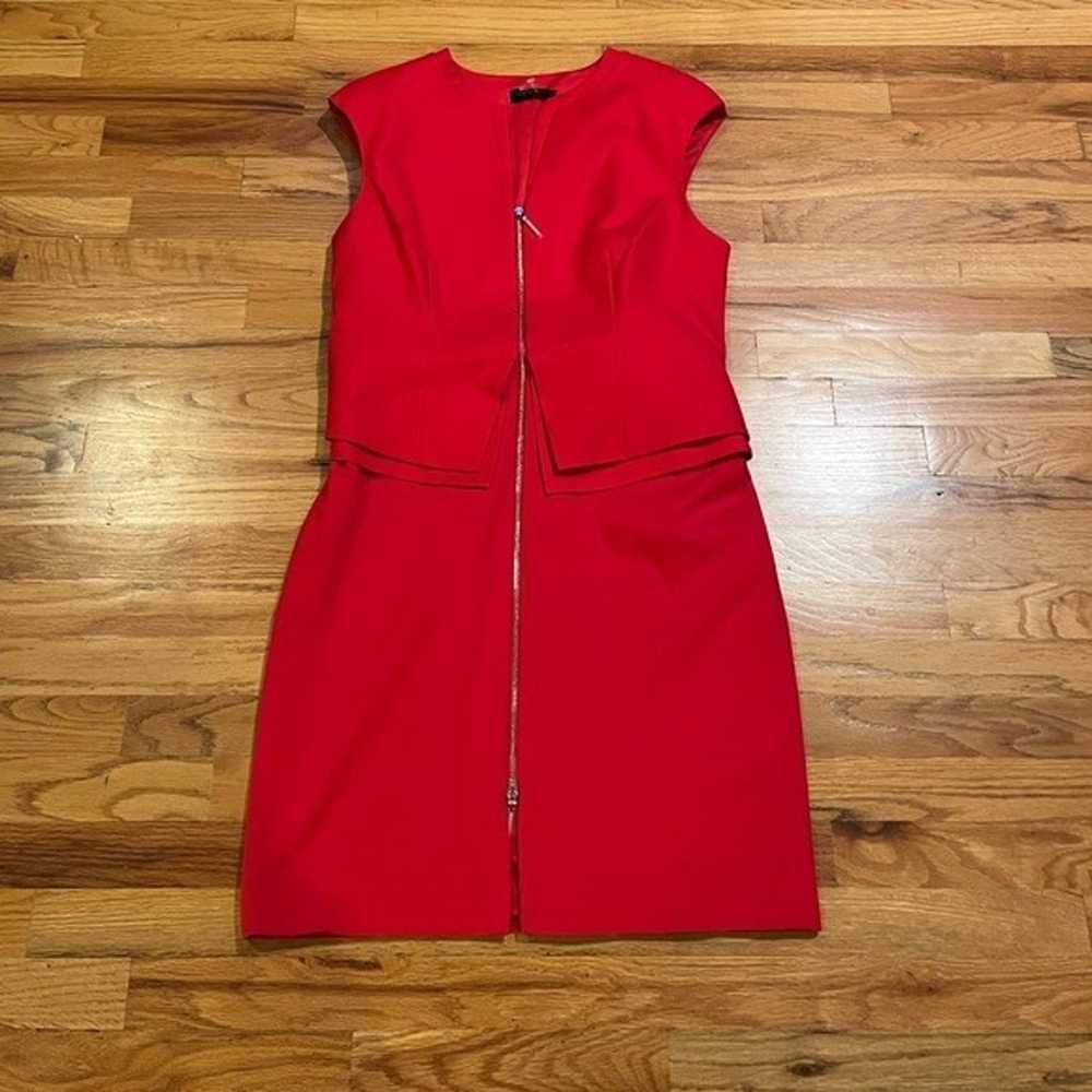 TED BAKER Structured Peplum Dress Red US 12 - image 2