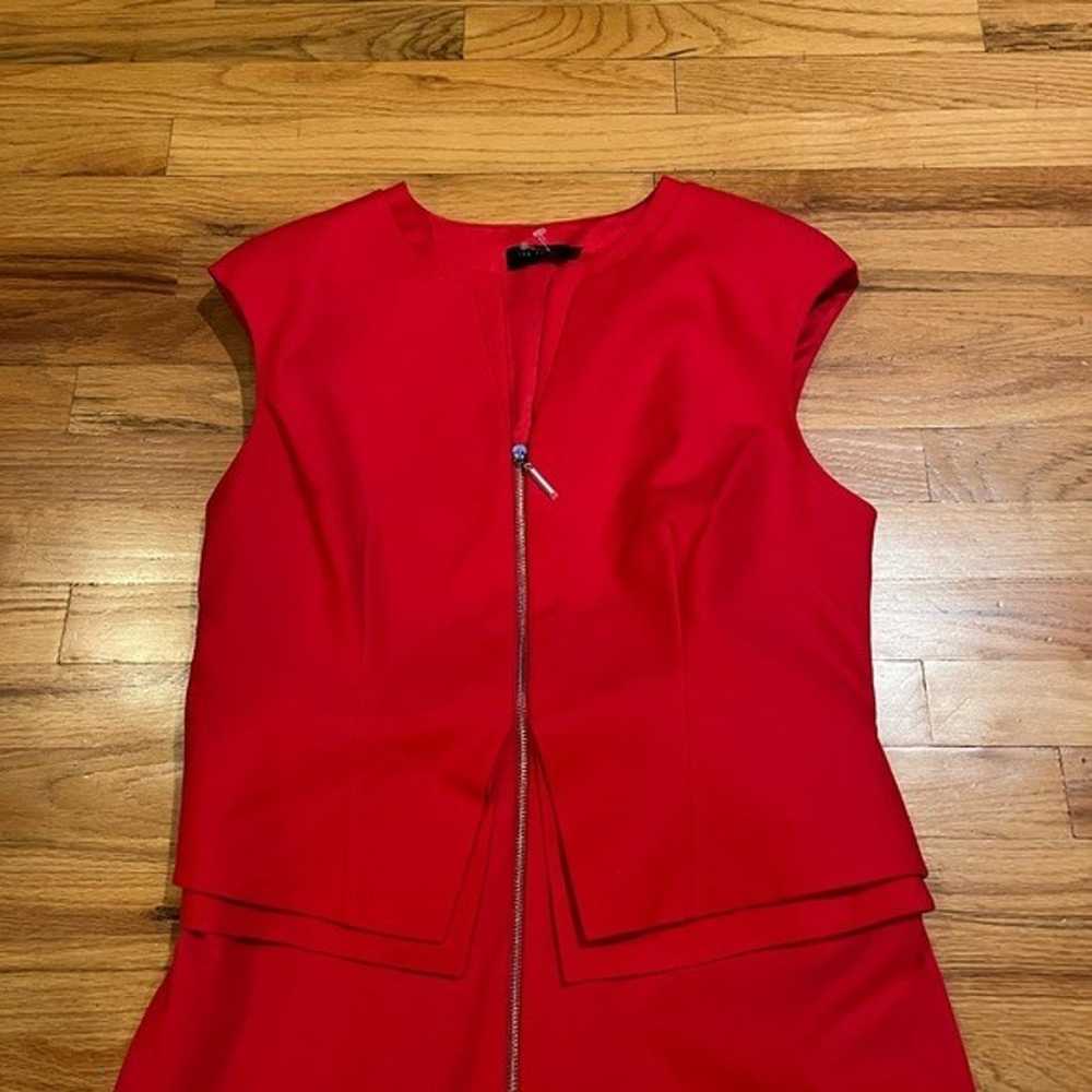 TED BAKER Structured Peplum Dress Red US 12 - image 3