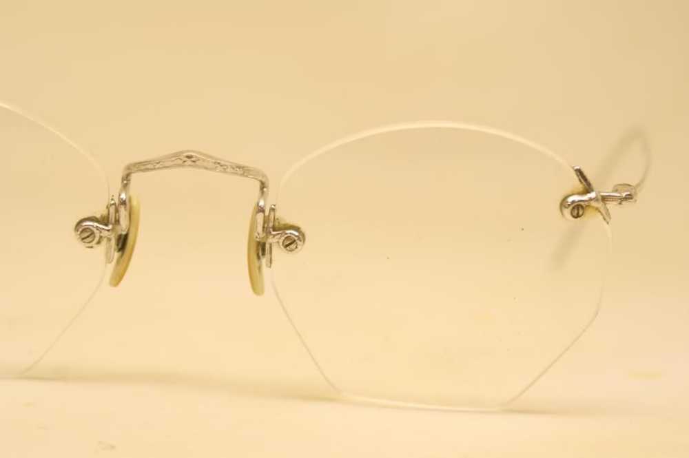 Antique Eyeglasses Silver Rimless 44X40mm Frames - image 3