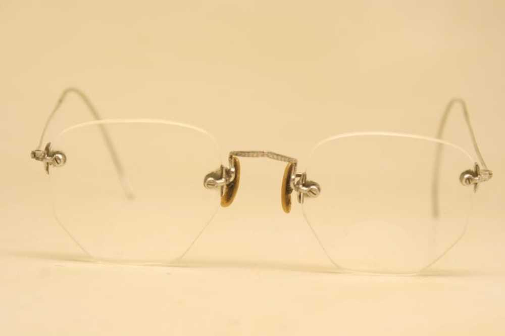 Antique Eyeglasses Silver Rimless 42X38mm Frames - image 1
