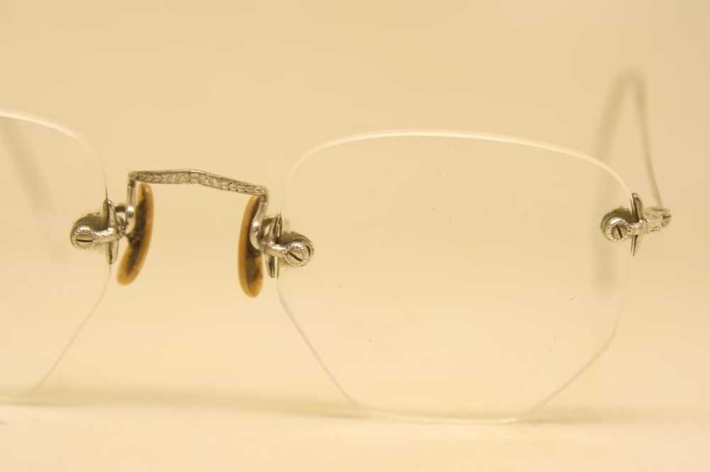 Antique Eyeglasses Silver Rimless 42X38mm Frames - image 3