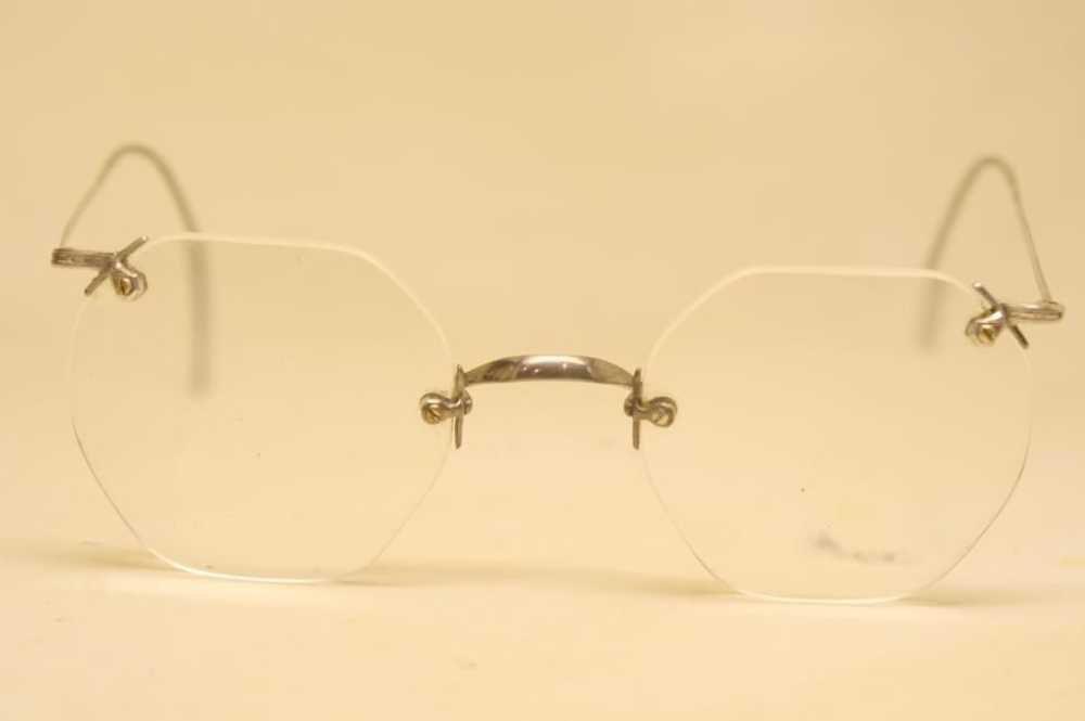 Antique Eyeglasses Silver Rimless 43X40mm Saddle … - image 1
