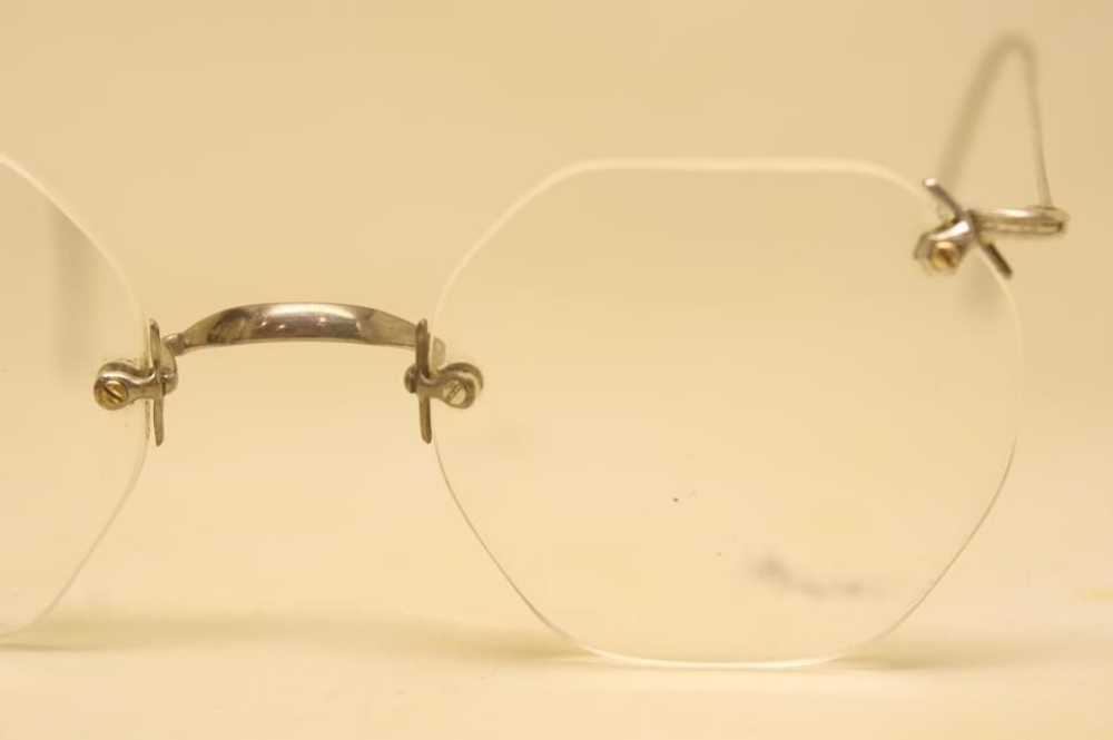 Antique Eyeglasses Silver Rimless 43X40mm Saddle … - image 3