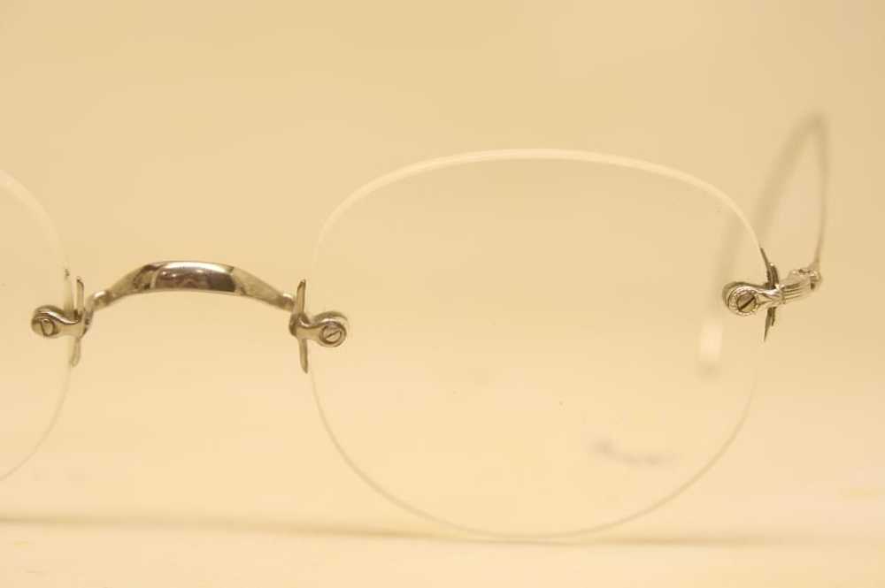 Antique Eyeglasses Silver Rimless 45X42mm Saddle … - image 3