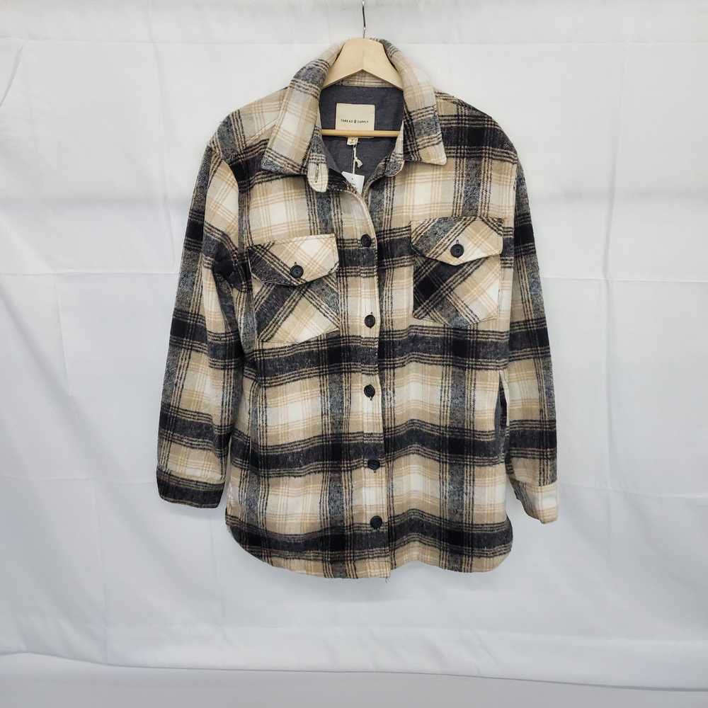 Nordstrom Thread Supply Beige & Black Plaid Overs… - image 1