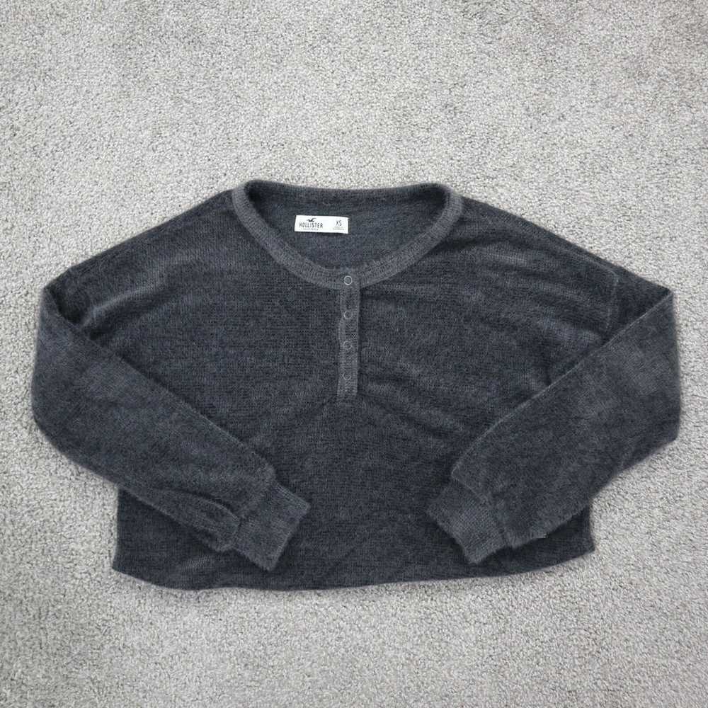 Hollister Womens Henley Cropped Sweater Round Nec… - image 1