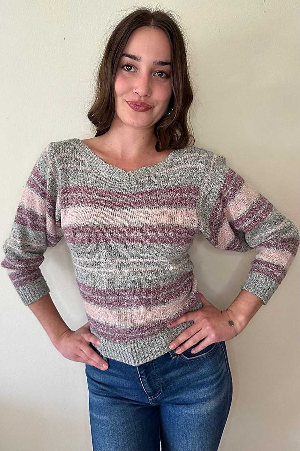 Vintage Grey and Pink Striped Sweater Selected by… - image 1