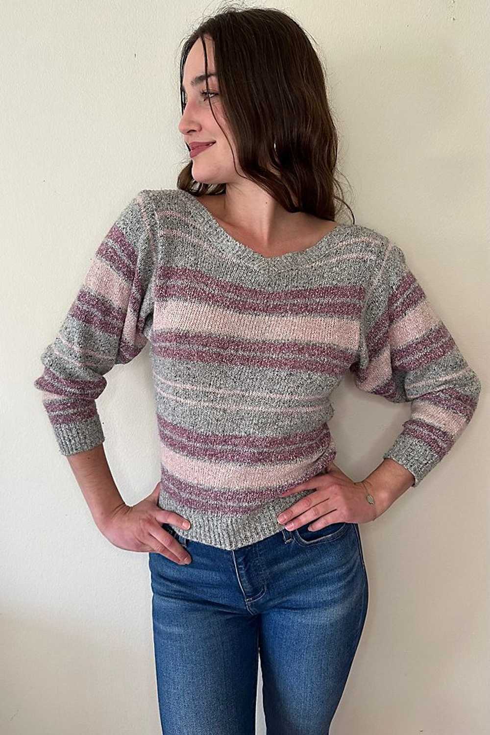 Vintage Grey and Pink Striped Sweater Selected by… - image 2
