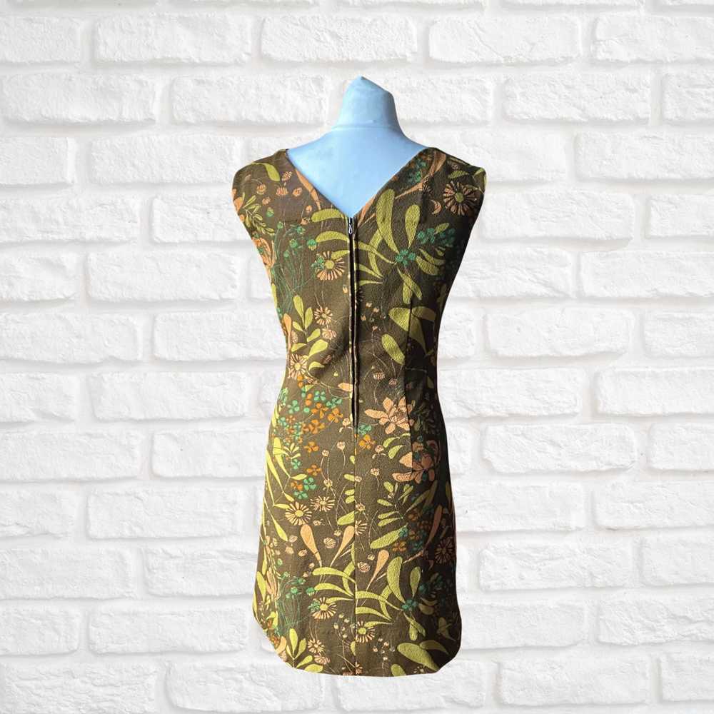 Vintage 60s Green, Peach and Brown Floral Print M… - image 3