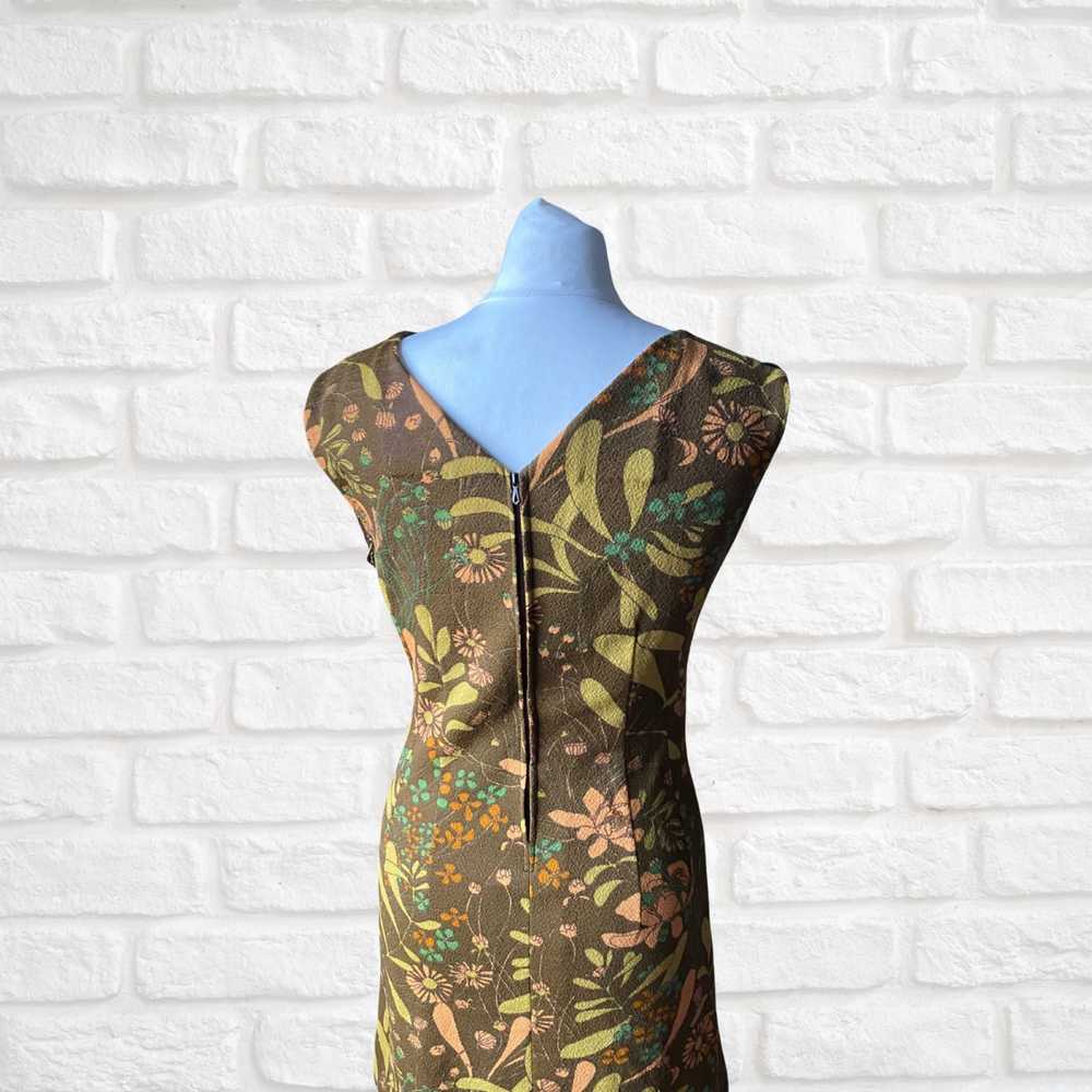 Vintage 60s Green, Peach and Brown Floral Print M… - image 4