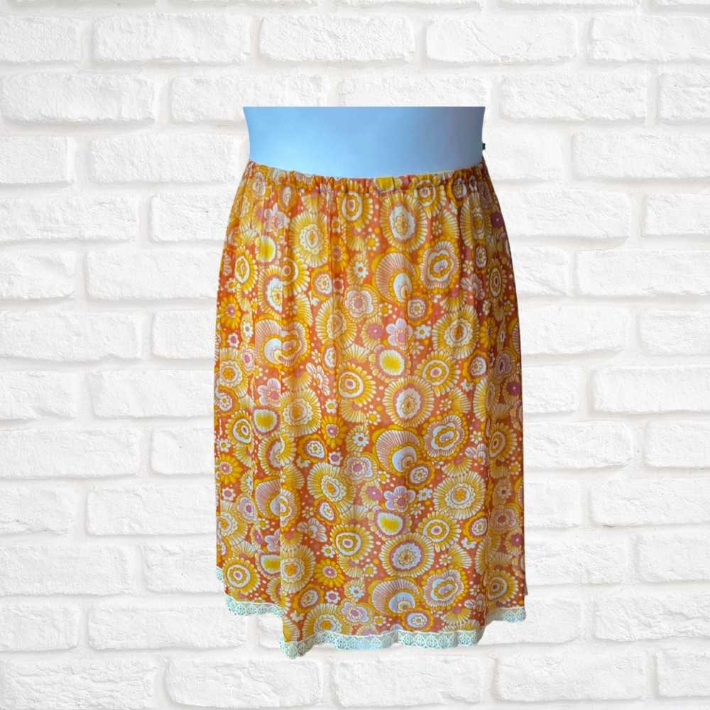 70s yellow and orange psychedelic print waist sli… - image 1