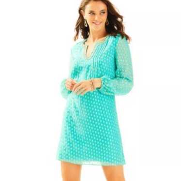 Lilly Pulitzer Aqua and Gold dress size 0 New - image 1