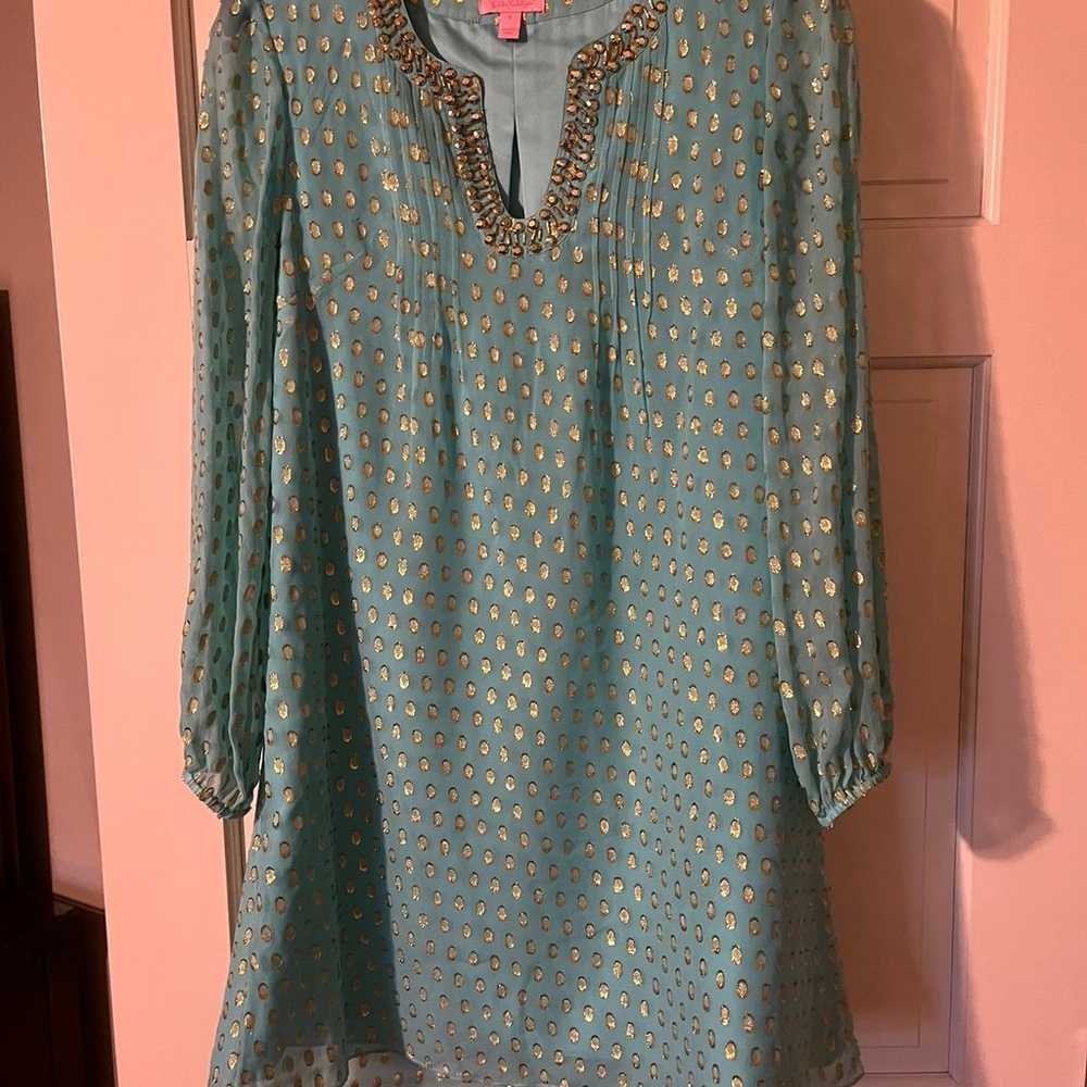 Lilly Pulitzer Aqua and Gold dress size 0 New - image 2