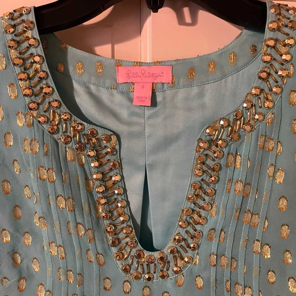 Lilly Pulitzer Aqua and Gold dress size 0 New - image 3