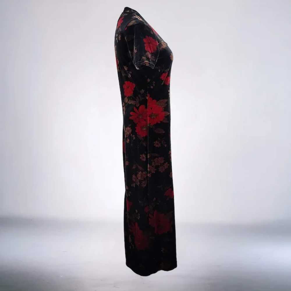 90s Grunge Floral Long Dress Size S Black Stretch… - image 2