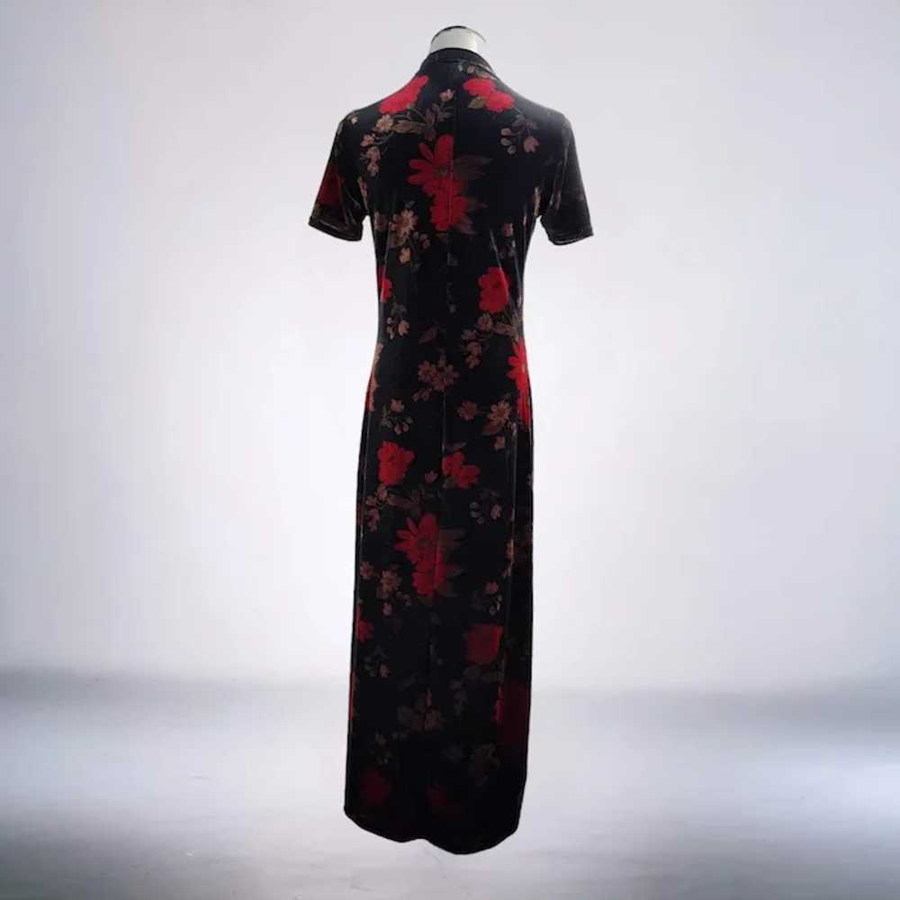 90s Grunge Floral Long Dress Size S Black Stretch… - image 4
