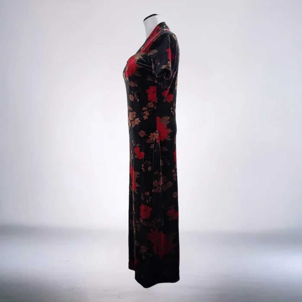 90s Grunge Floral Long Dress Size S Black Stretch… - image 5