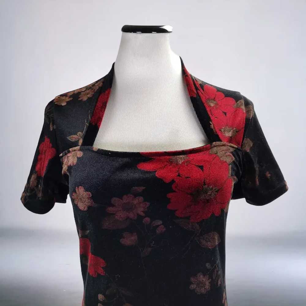 90s Grunge Floral Long Dress Size S Black Stretch… - image 6