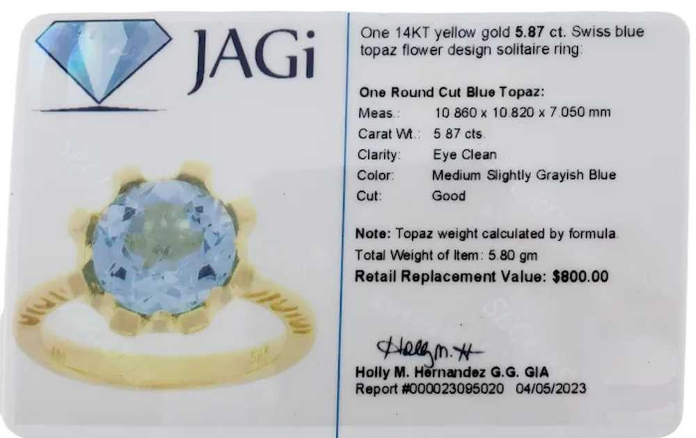 14 Karat Yellow Swiss Blue Topaz Ring Size 8 JAGi… - image 8