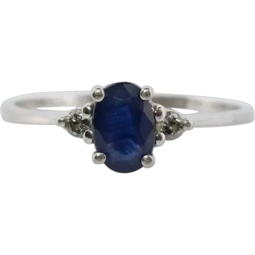Platinum Genuine Sapphire and diamond ring. Oval … - image 1