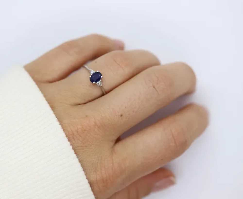 Platinum Genuine Sapphire and diamond ring. Oval … - image 3