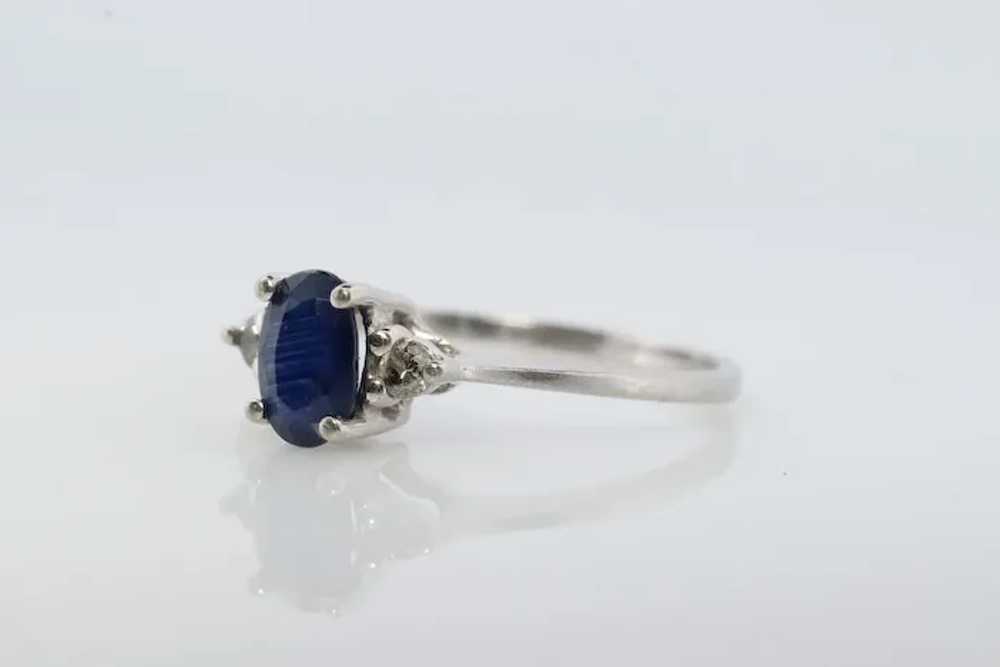 Platinum Genuine Sapphire and diamond ring. Oval … - image 4