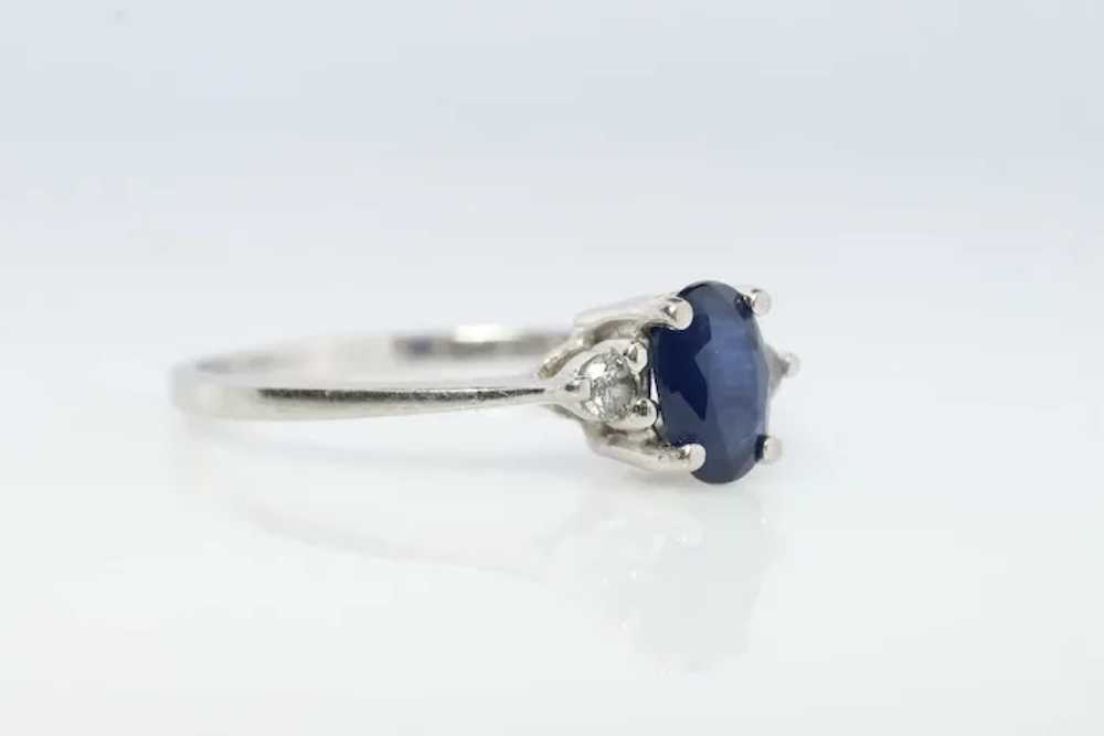 Platinum Genuine Sapphire and diamond ring. Oval … - image 6