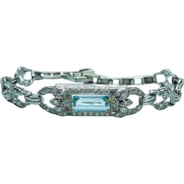 Art Deco Platinum Aquamarine Marquise Round Diamo… - image 1