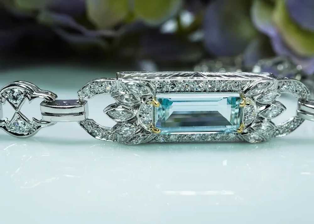 Art Deco Platinum Aquamarine Marquise Round Diamo… - image 4