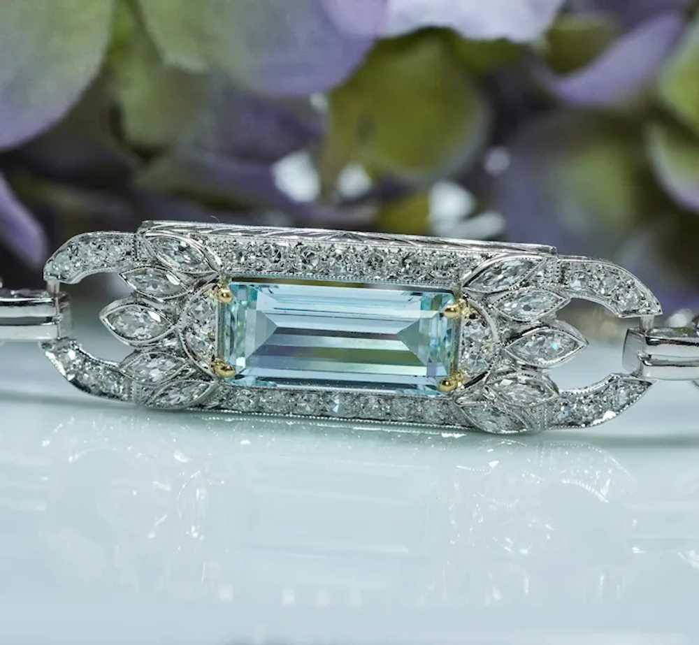 Art Deco Platinum Aquamarine Marquise Round Diamo… - image 5