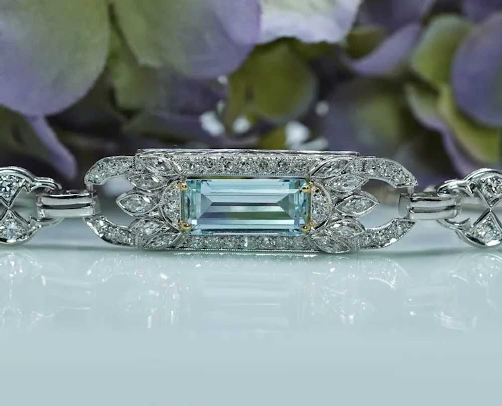 Art Deco Platinum Aquamarine Marquise Round Diamo… - image 6