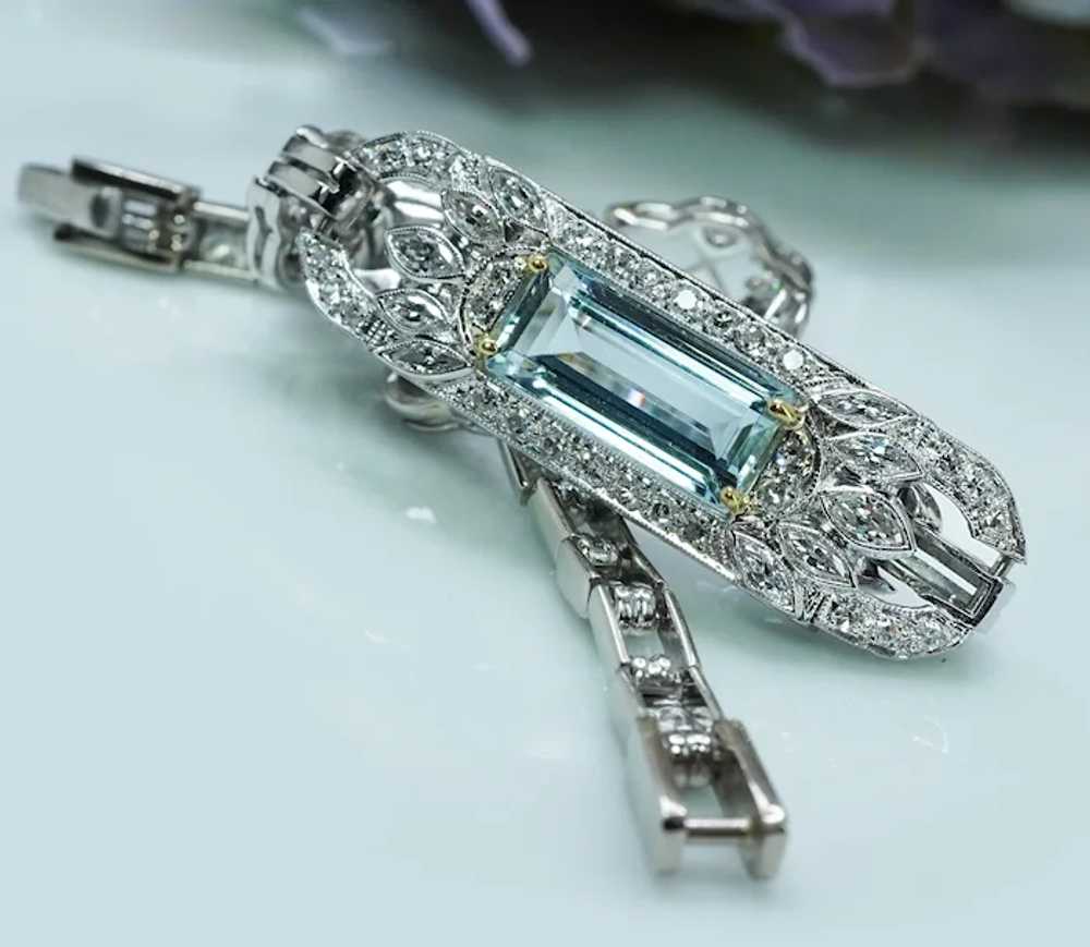 Art Deco Platinum Aquamarine Marquise Round Diamo… - image 7