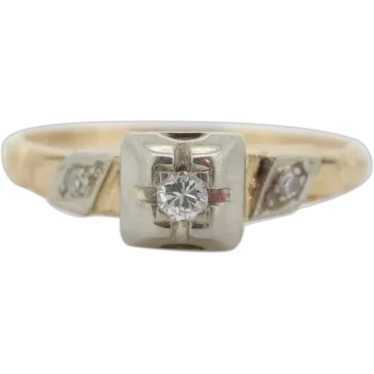 Art Deco Diamond Solitaire Ring. 14k Gold Old Eur… - image 1