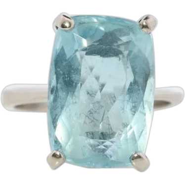 18k Aquamarine Solitaire ring. Huge Light Aquamar… - image 1