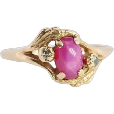 RED PINK STAR Ruby Solitaire ring. 10k Yellow gold