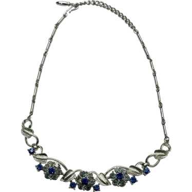 Vintage blue rhinestone flower collar necklace