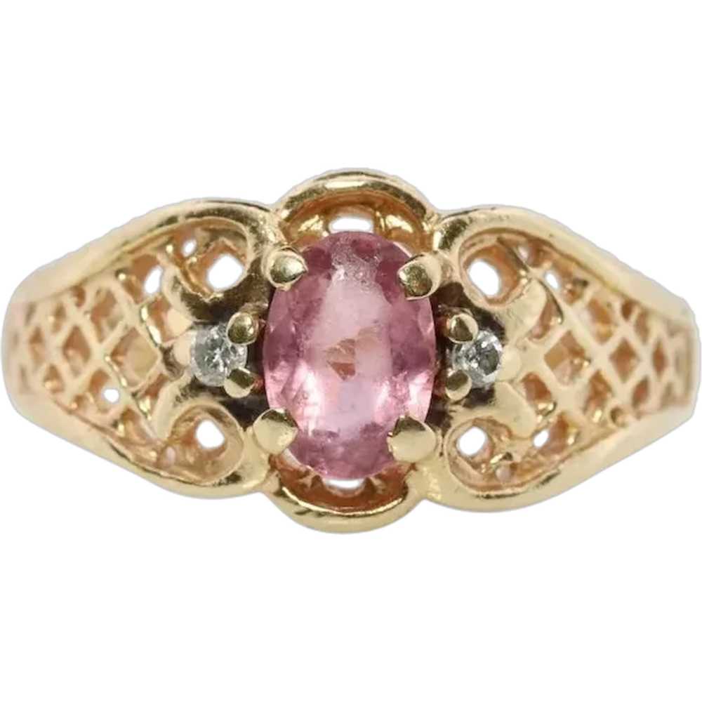 14k Pink Tourmaline Ring. prong set OVAL Tourmali… - image 1