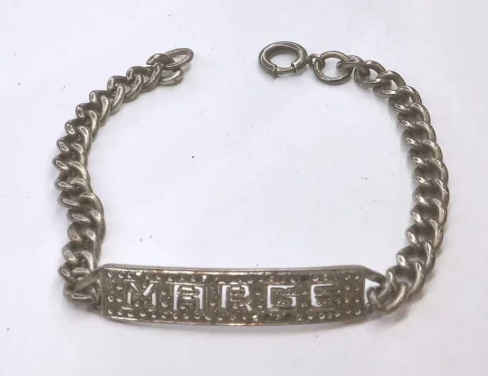 Sterling Silver & Marcasite ID Bracelet Marge Sig… - image 4