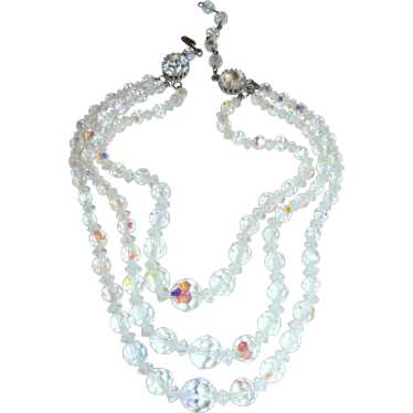 1950's Arora Crystal Three-Strand 15" Necklace w/ 