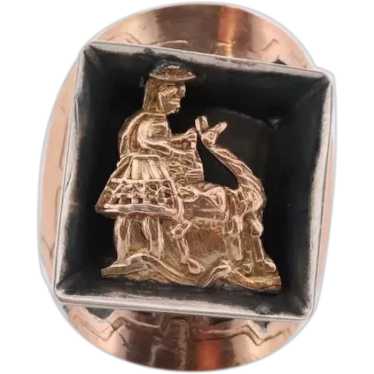 18k Heavy Signet ring. Aztec Mayan or Inca with L… - image 1