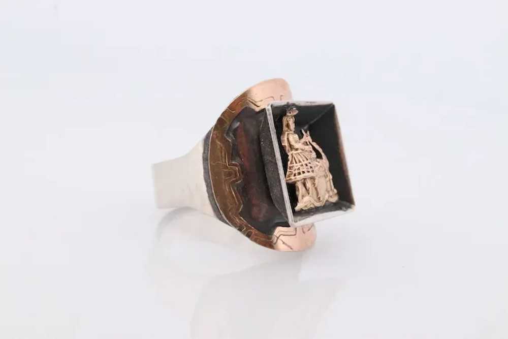 18k Heavy Signet ring. Aztec Mayan or Inca with L… - image 3