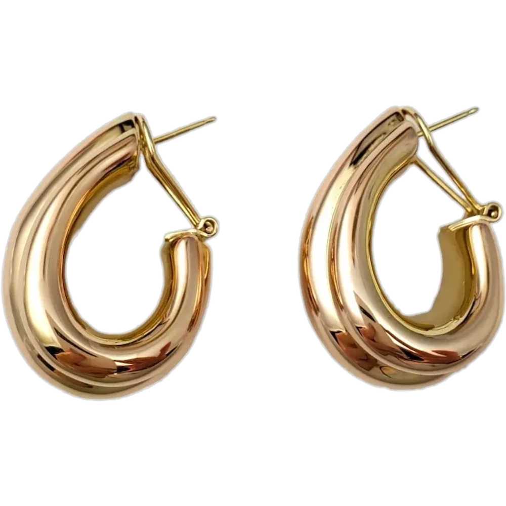 14K Yellow Gold Wide Ribbed Hoop Earrings #16665 - image 1