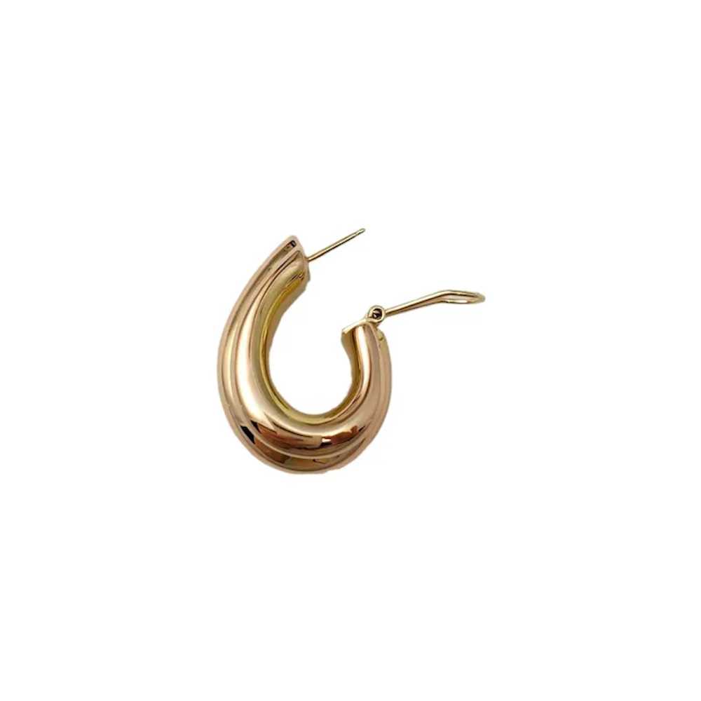14K Yellow Gold Wide Ribbed Hoop Earrings #16665 - image 4