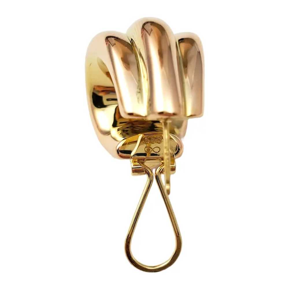 14K Yellow Gold Wide Ribbed Hoop Earrings #16665 - image 5