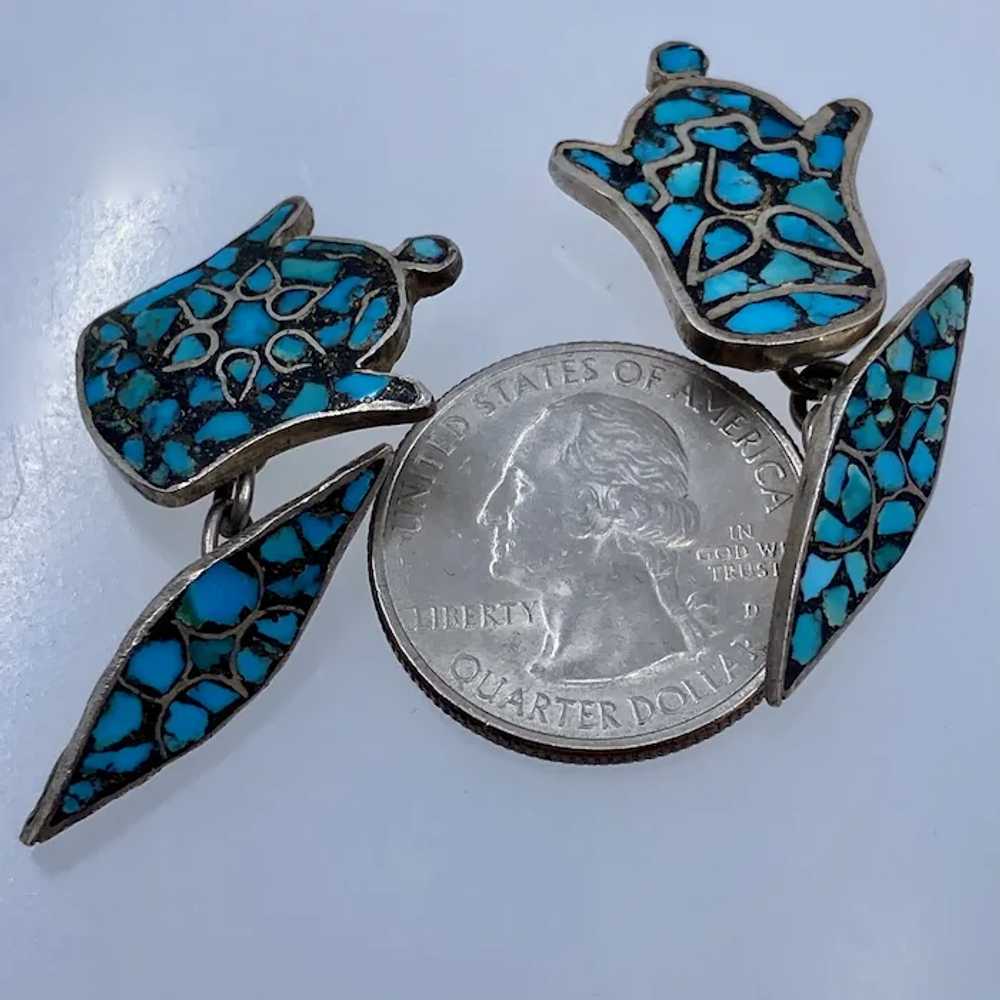 Vintage India Mosaic Turquoise Chip Inlay Silver … - image 8