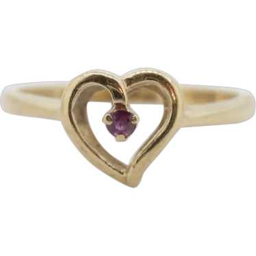 10k Open Heart and ruby ring. Dainty Heart love be