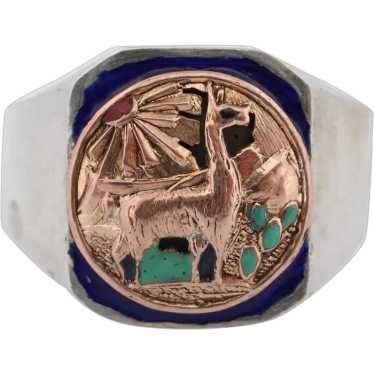 18k Heavy Signet ring. Aztec Mayan or Inca with L… - image 1